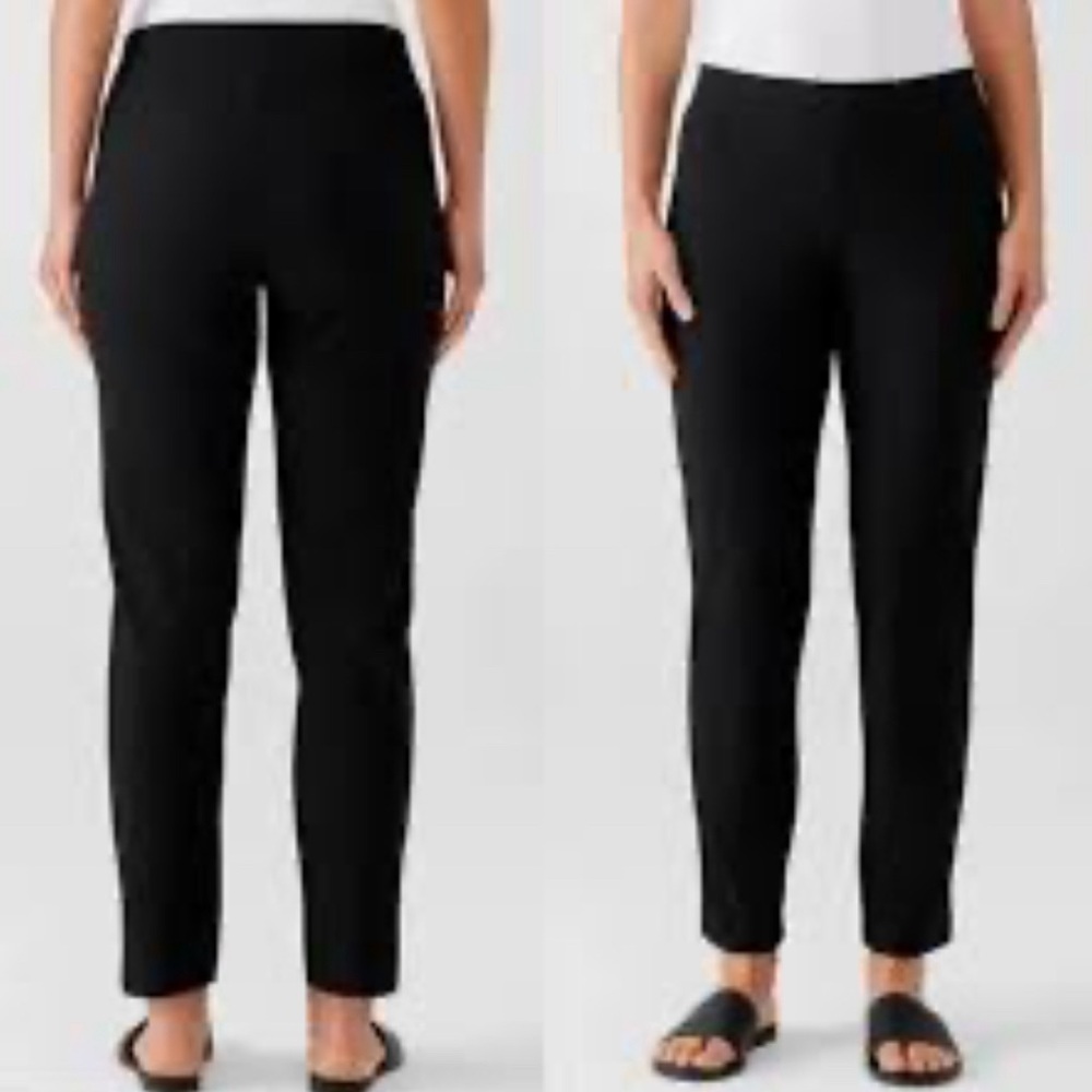 EILEEN FISHER Sz L Trousers Tapered Leg Pocket Zipper Pockets Jersey Knit Pants